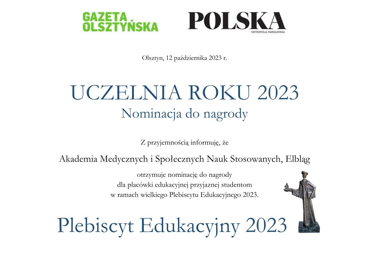 Read more about the article AMiSNS zgłoszona przez studentów do tegorocznej edycji Plebiscytu Edukacyjnego Gazety Olsztyńskiej