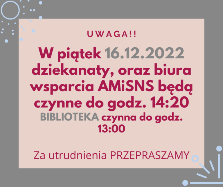 Godziny otwarcia w piątek 16.12.2022 r.