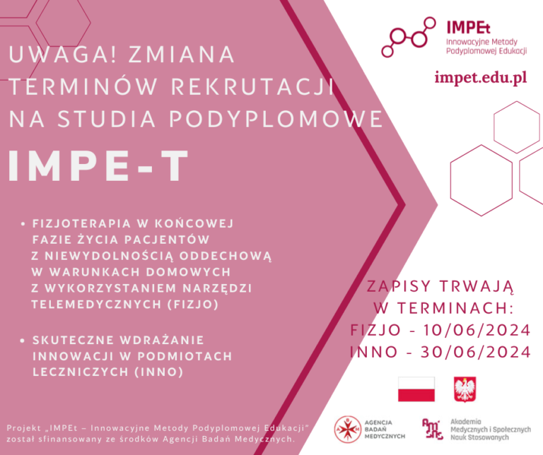Uwaga! Zmiana terminów rekrutacji na bezpłatne studia podyplomowe IMPEt.