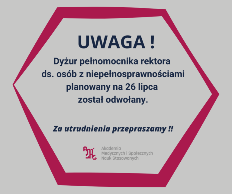 Dyżur pełnomocnika rektora ds. osób z niepełnosprawnościami odwołany