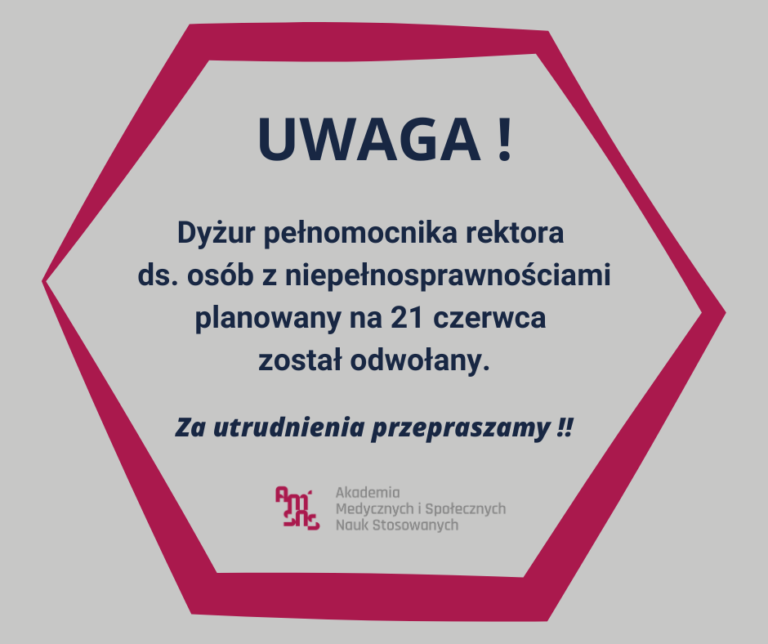 Dyżur pełnomocnika rektora ds. osób z niepełnosprawnościami odwołany