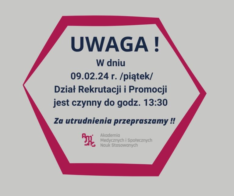 Krótsze godziny pracy Działu Rekrutacji i Promocji