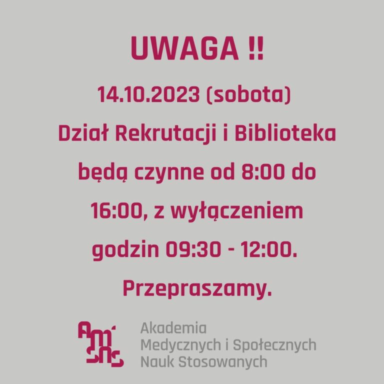 Uwaga – inne godziny pracy Biblioteki i Centrum Rekrutacji w dniu 14 października.