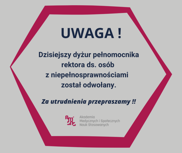 Dyżur pełnomocnika rektora ds. osób z niepełnosprawności odwołany