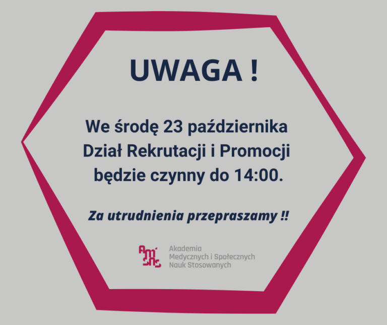 Skrócone godziny pracy Działu Rekrutacji i Promocji