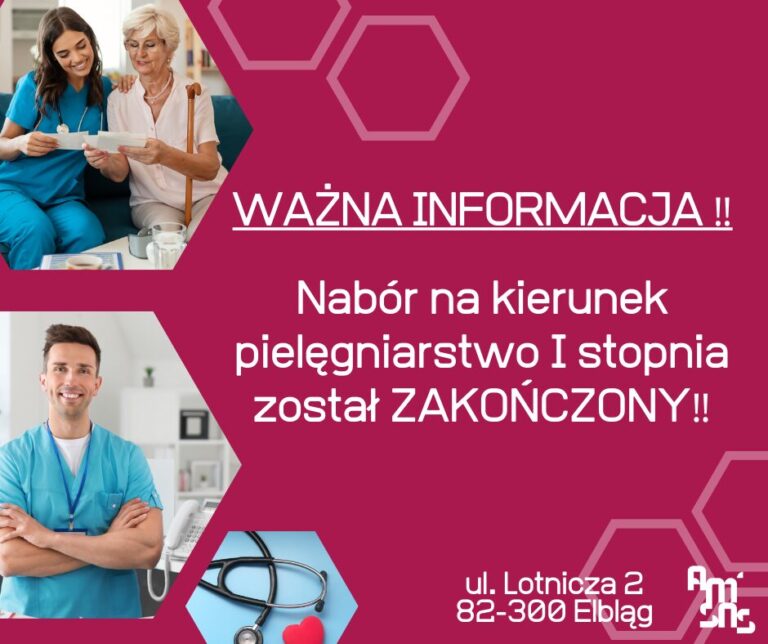 Ważna informacja – rekrutacja na kierunek pielęgniarstwo I stopnia zakończona