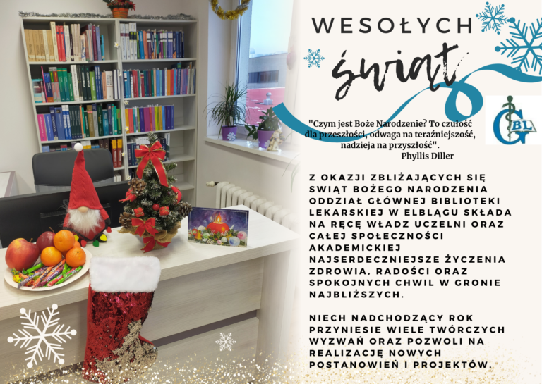 Życzenia Świąteczne od Głównej Biblioteki Lekarskiej, Oddziału w Elblągu