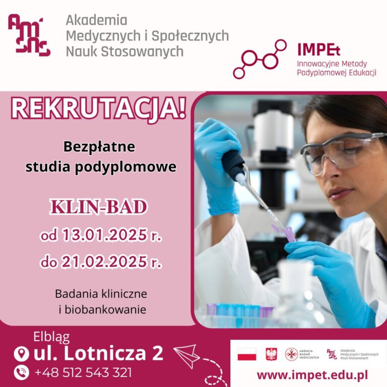 Badania kliniczne i biobankowanie (KLIN-BAD) – trwa rekrutacja na bezpłatne studia podyplomowe