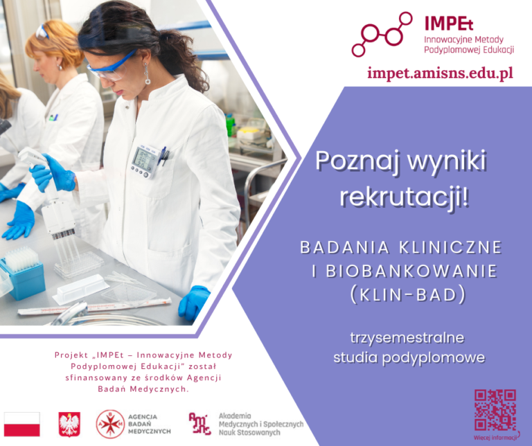 Wyniki rekrutacji na bezpłatne studia podyplomowe Badania kliniczne i biobankowanie (KLIN-BAD) już dostępne!