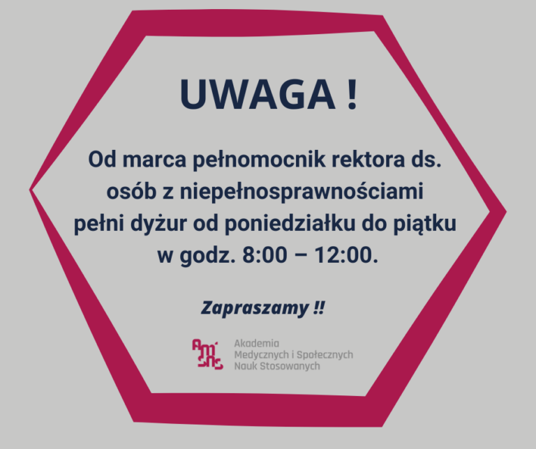 Zmiana godzin pracy pełnomocnika rektora ds. osób z niepełnosprawnościami