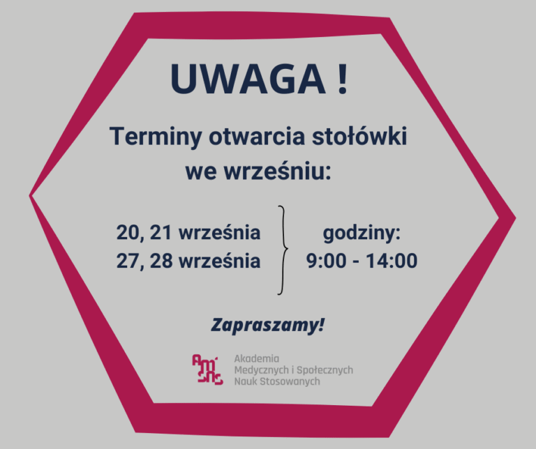 Stołówka AMiSNS – harmonogram pracy we wrześniu