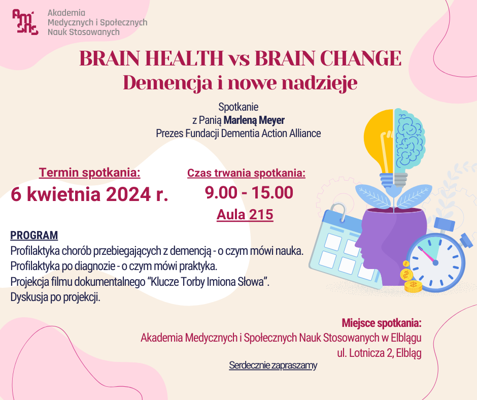 Read more about the article „BRAIN HEALTH vs BRAIN CHANGE – demencja i nowe nadzieje” – zaproszenie na spotkanie