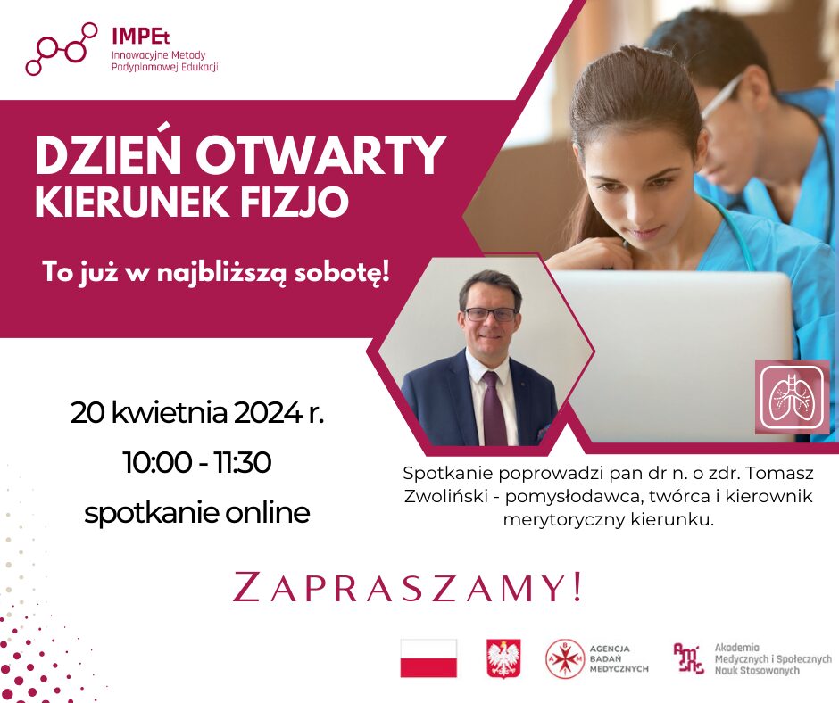 Read more about the article 20/04/2024 r. – Dzień Otwarty bezpłatnego kierunku studiów podyplomowych FIZJO